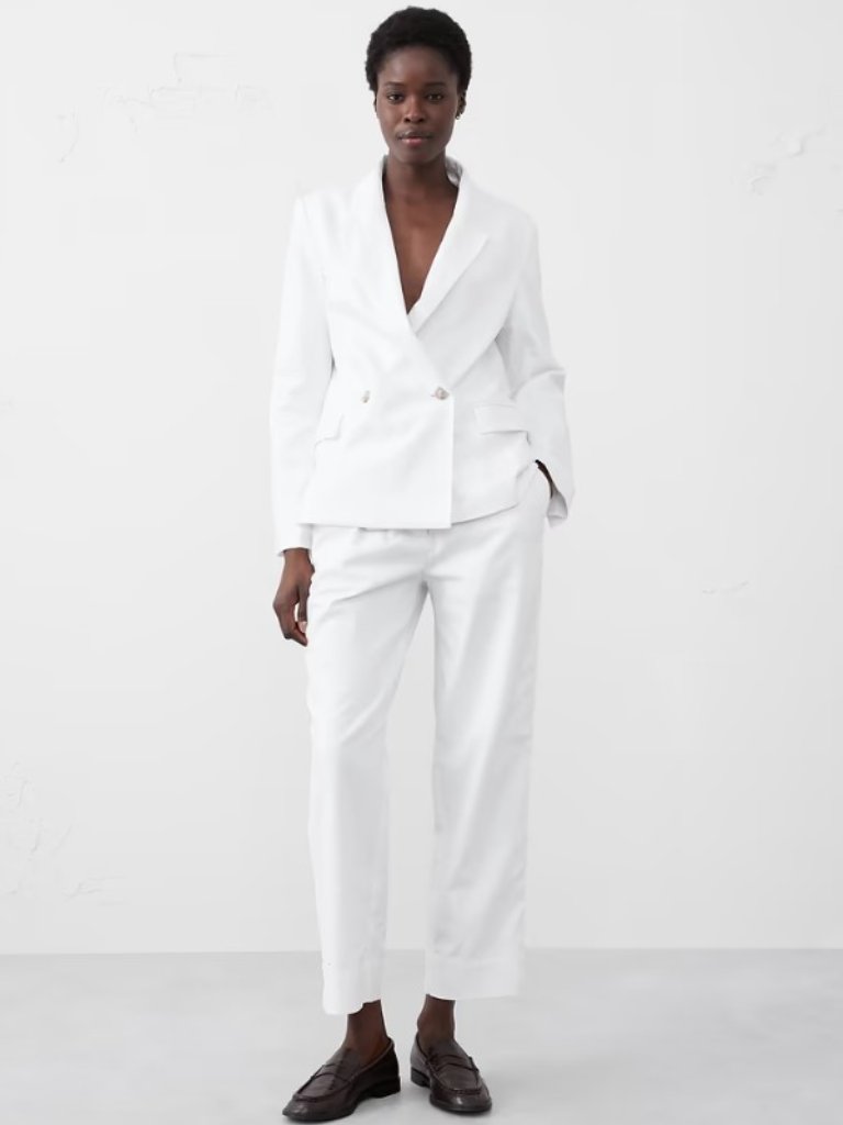 Tapered Linen-Blend Pull-On Pant White Small